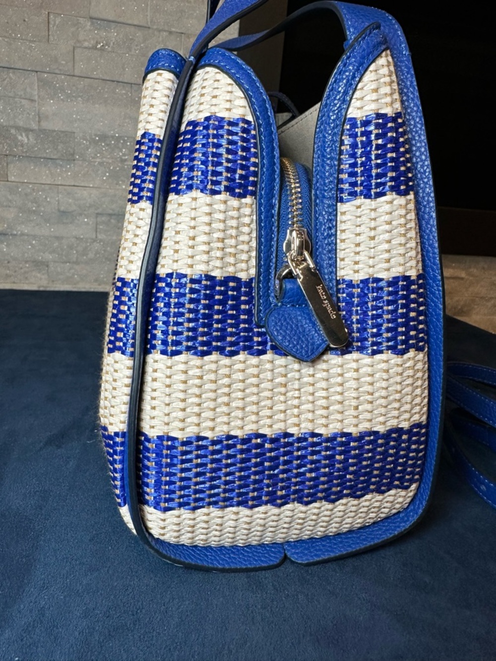 kate spade Blue and White Striped Woven Shoulder Bag - Picture 5 of 11